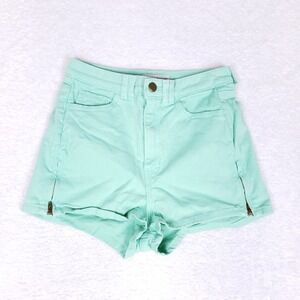 American Apparel High Waist Denim Shorts Aqua Mint Green Size 24/25 Made in USA